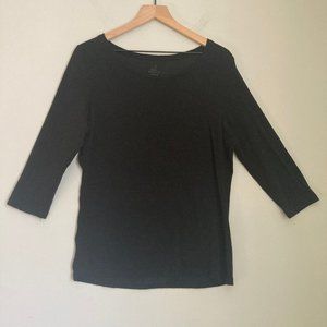 Woolx Womens Jenny 3/4 Sleeve Crew Neck Medium Black Merino Wool Lightweight